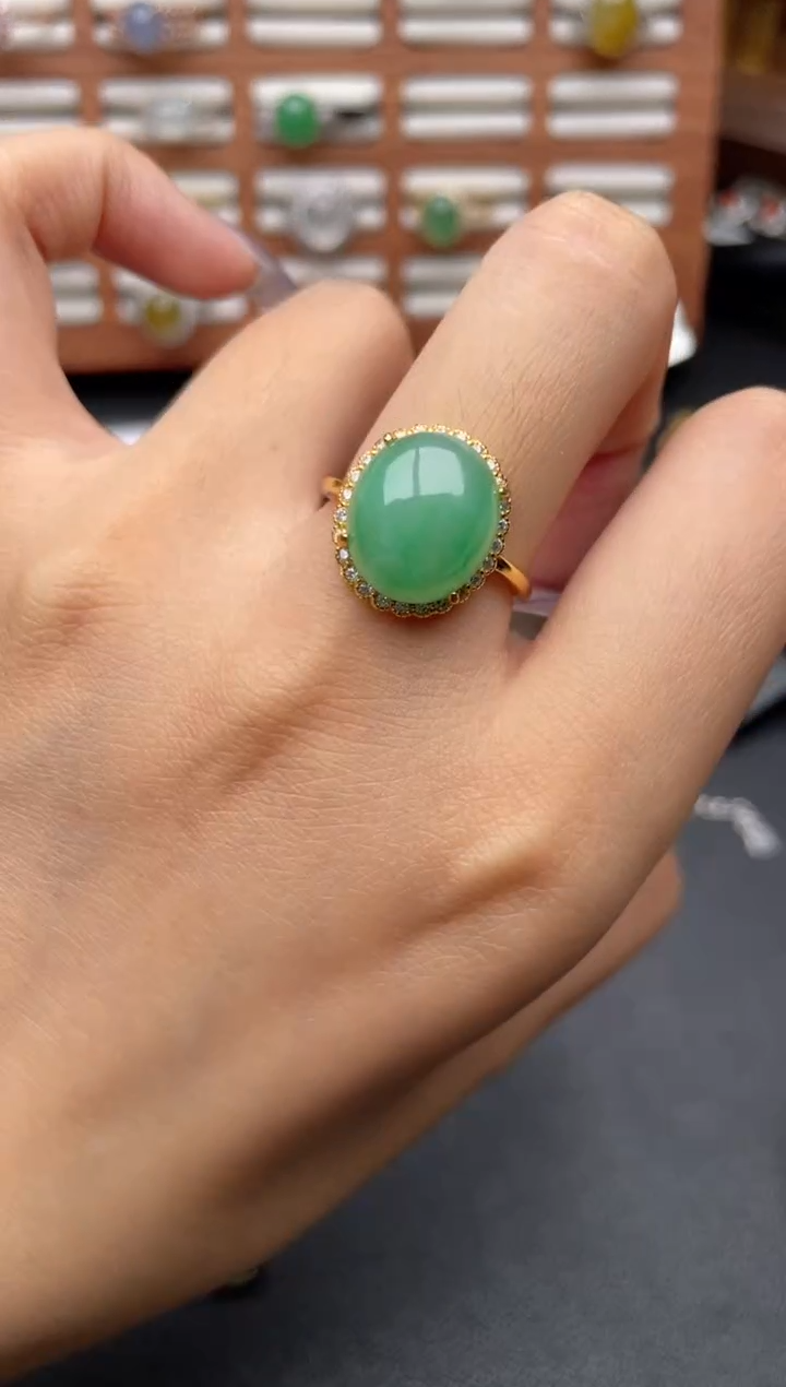 翡翠戒指银S925镶嵌一物一证一礼盒