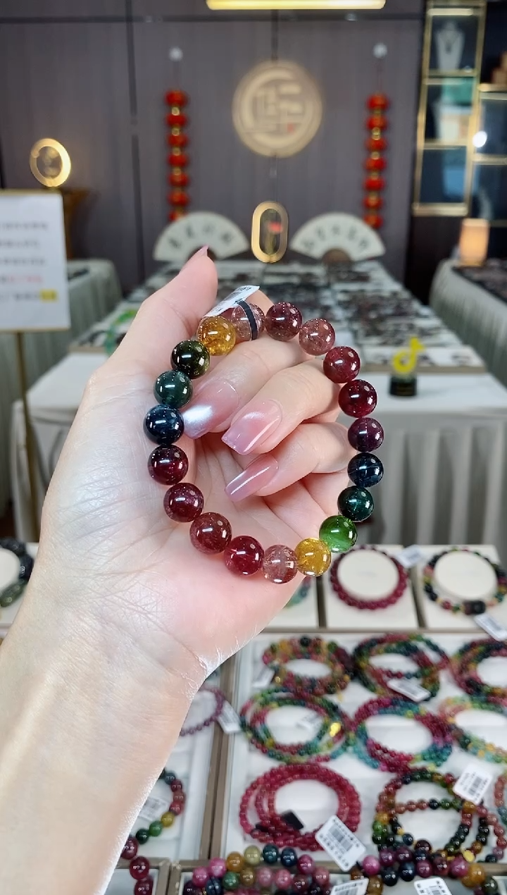 未镶嵌老矿碧玺彩虹单圈手串10mm+碧玺hon多样性发货一条