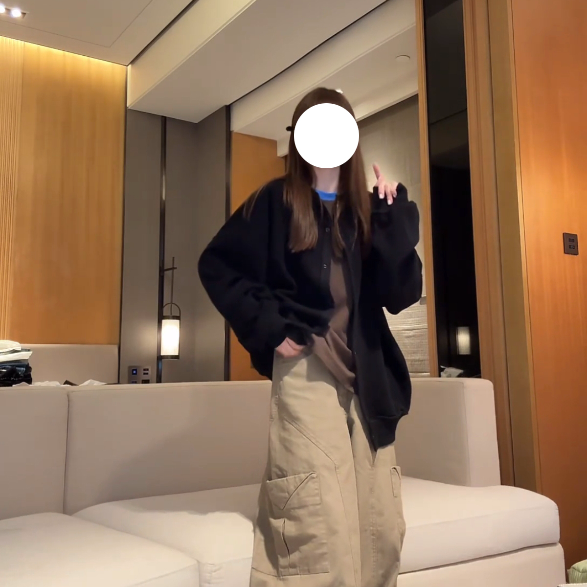 『PEACHZHMO』法字母印花反做设计感休闲毛圈卫衣中性开衫