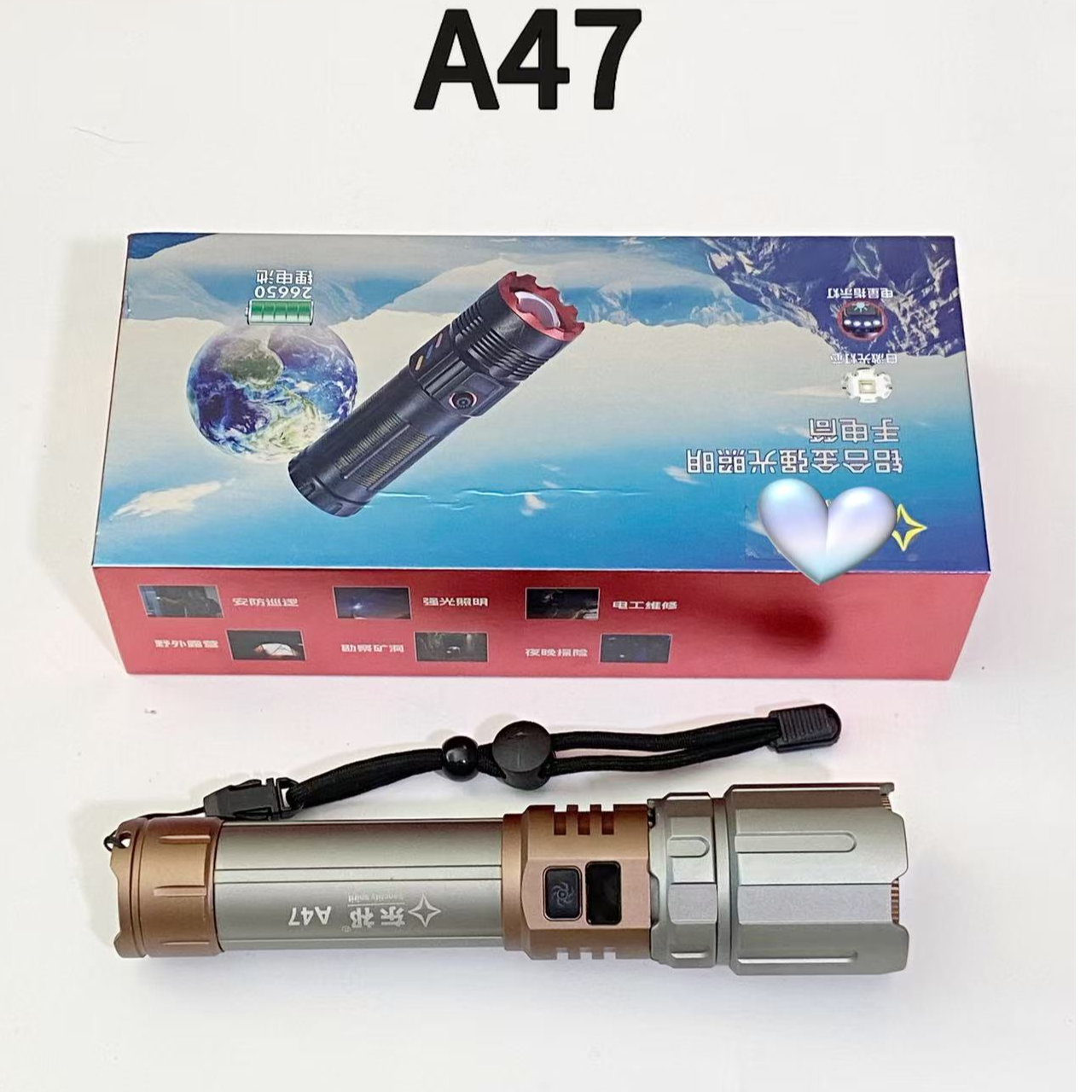 东祁A47强光铝合金充电户外远射手电防跌设计防水防尘防化学腐蚀