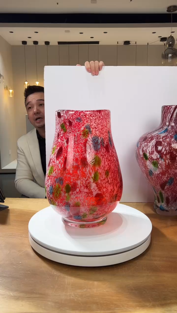 【闪购商品】茶宠大开口金红花器水晶琉璃