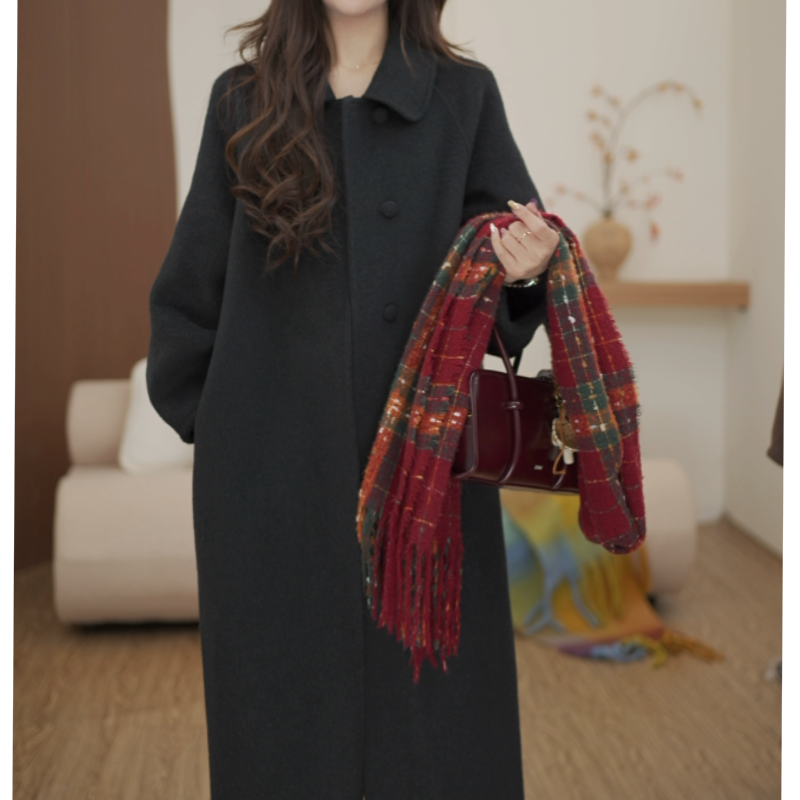 【雪-D1】2025秋冬新款双面羊毛大衣女中长款气质宽松加厚毛呢外套