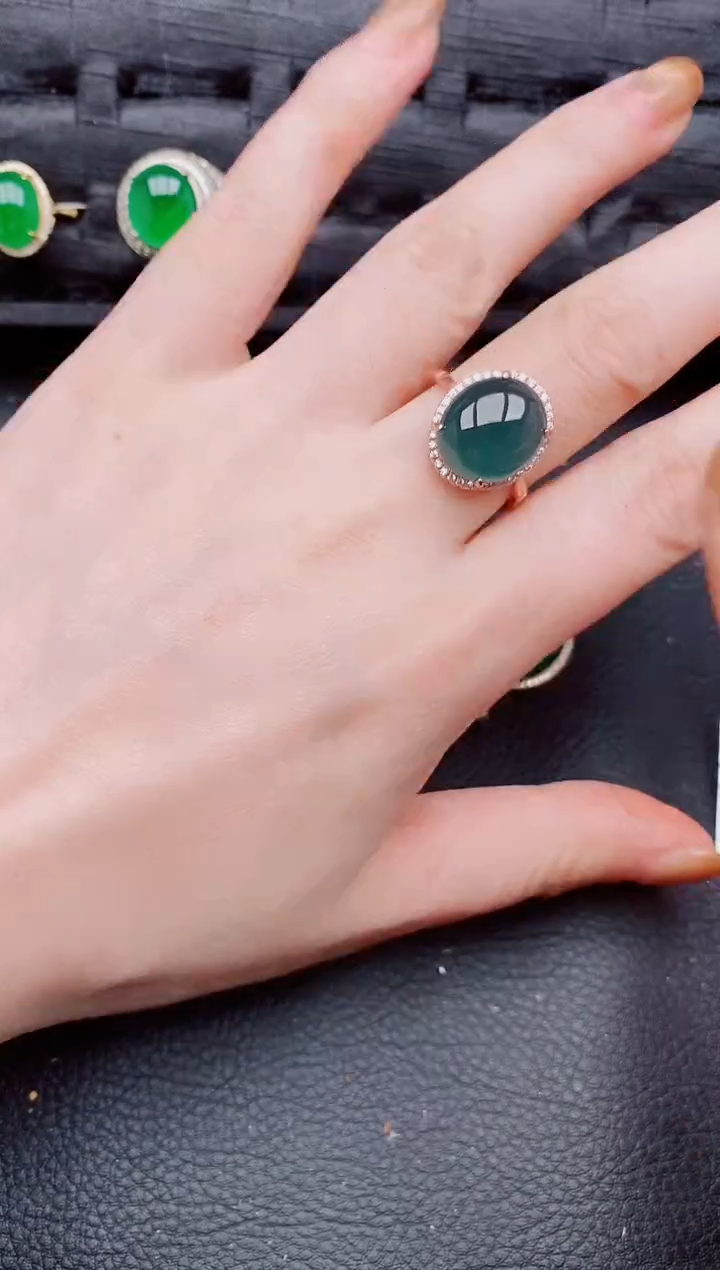 【闪购商品】翡翠戒指银S925镶嵌天然a货翡翠878