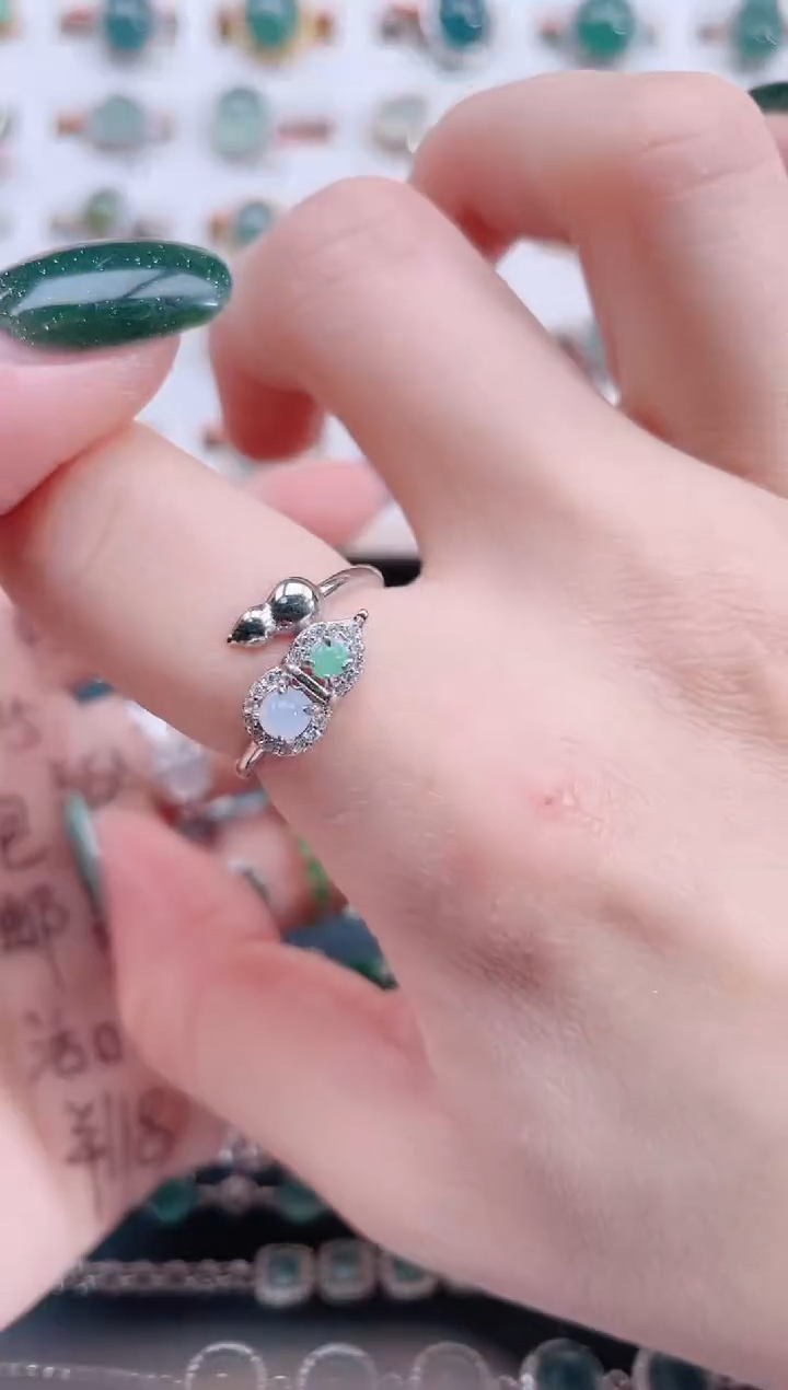银S925镶嵌戒指翡翠天然翡翠