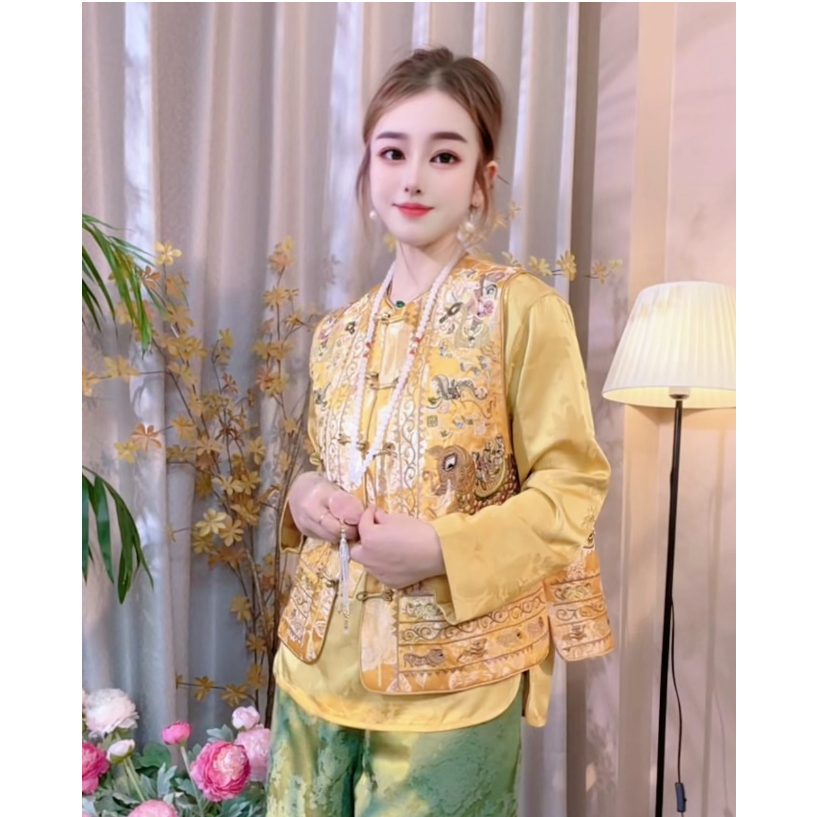 [荣华富贵]25新款中式国风圆领盘扣提花马甲时尚重工刺绣高级马甲