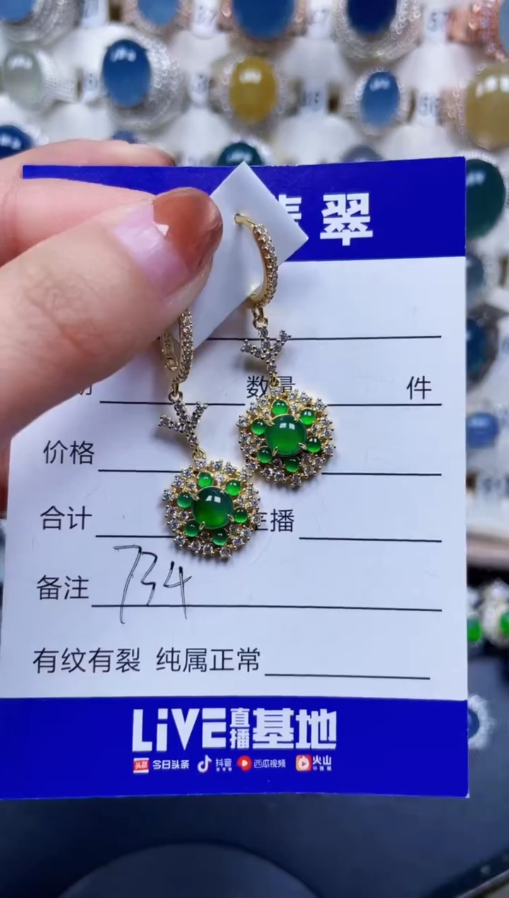 银S925镶嵌翡翠耳饰734