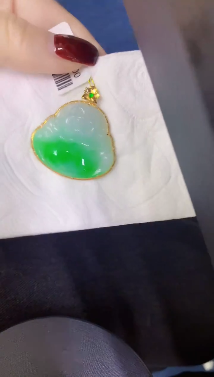 颈饰18K金镶嵌翡翠缅甸天然翡翠a货