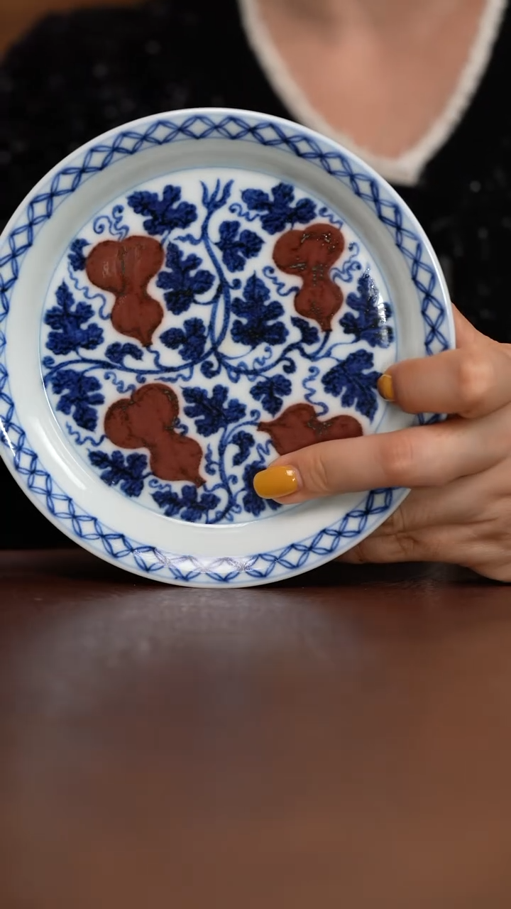 青花釉里红葫芦纹壶承