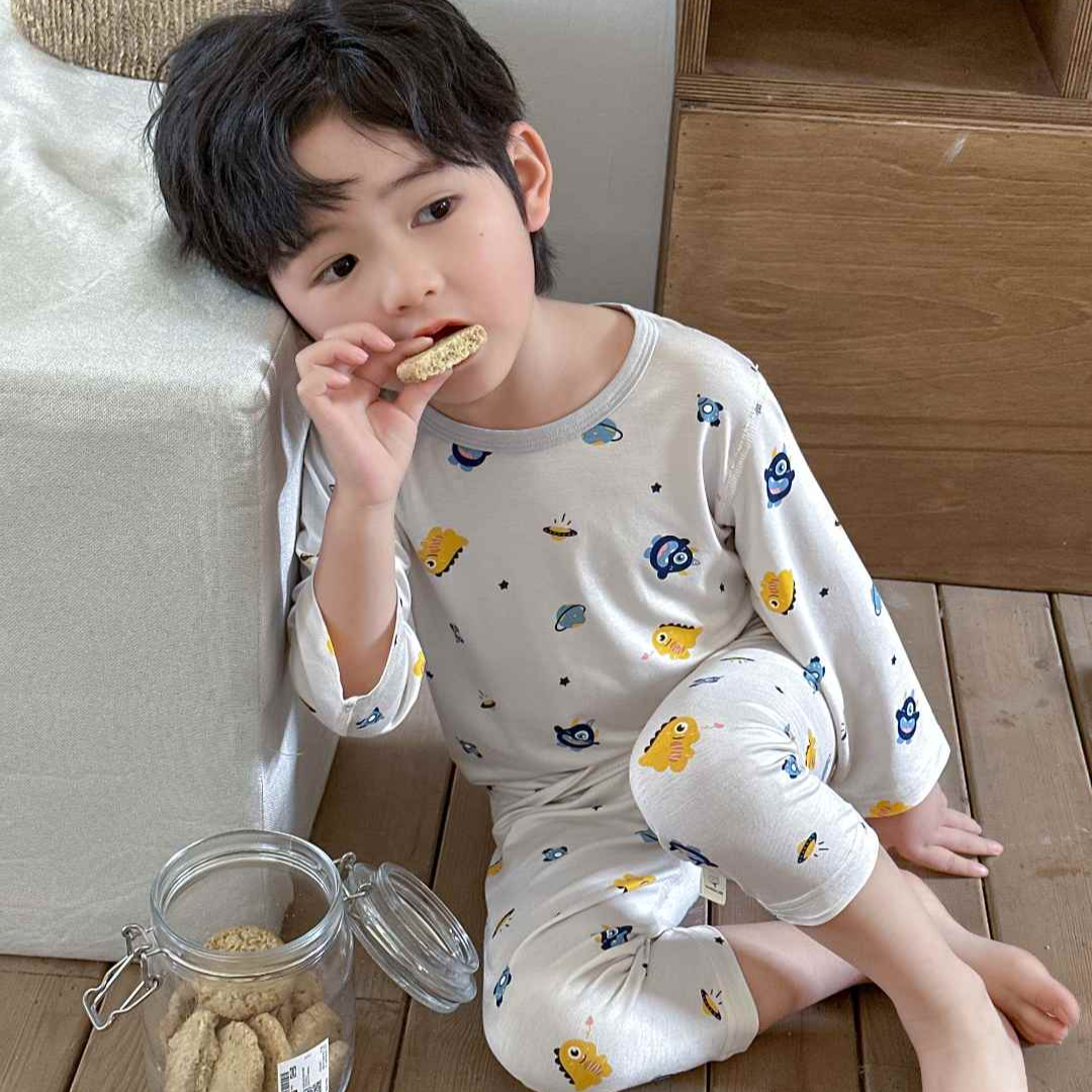 儿童九分天丝空调服儿童睡衣套装A类无骨夏季凉感宝宝睡衣