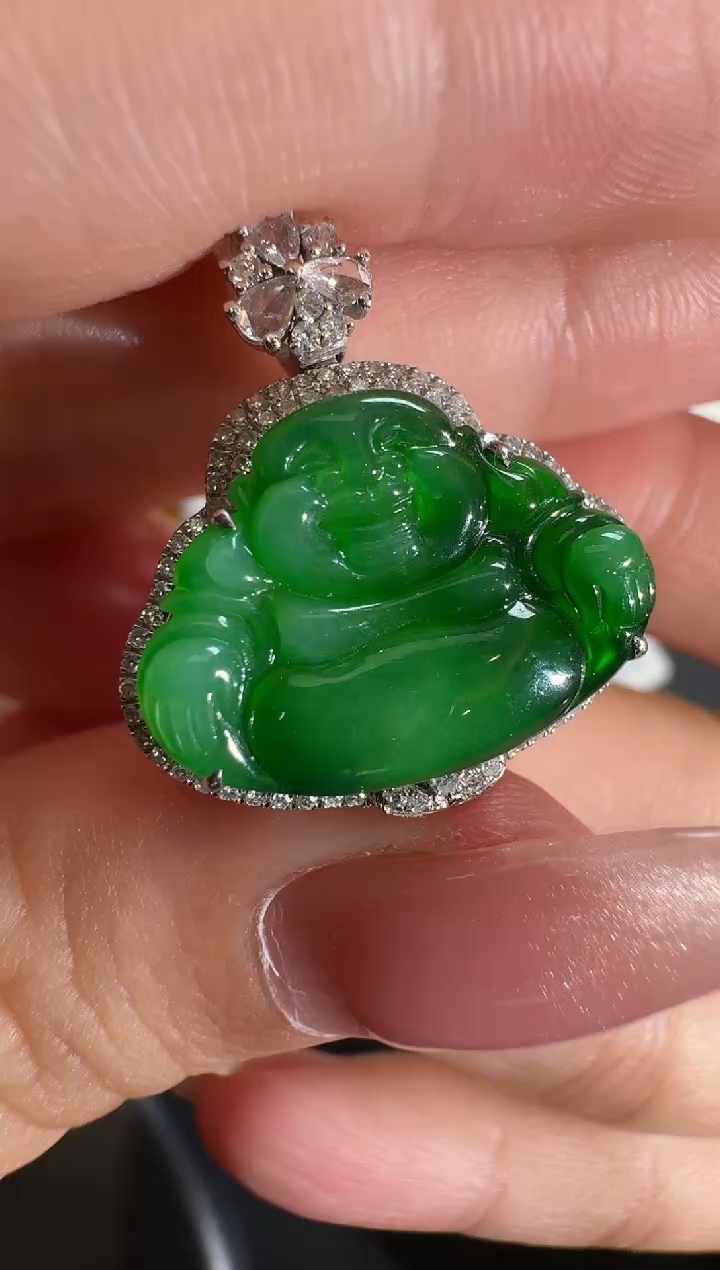 【闪购商品】翡翠吊坠(不含链)18K金镶嵌【源头工厂】钻石镶嵌