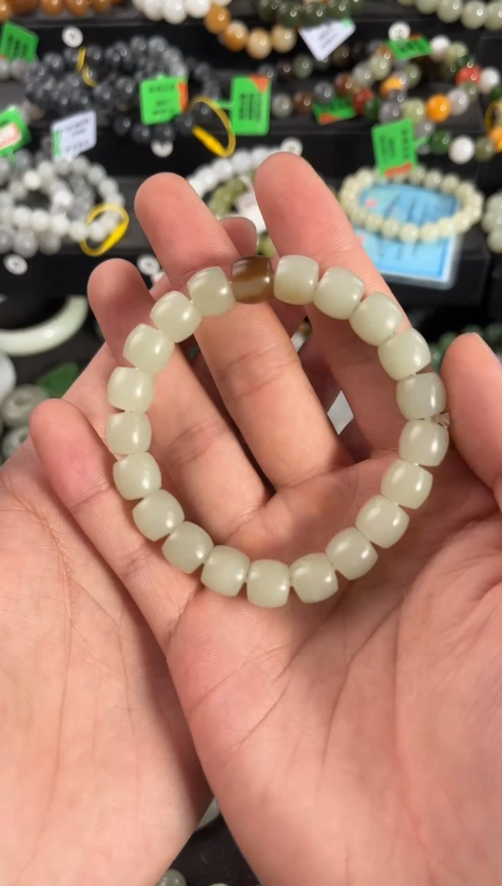 【闪购商品】和田玉手串未镶嵌且末糖青白直切手串卡10微色差