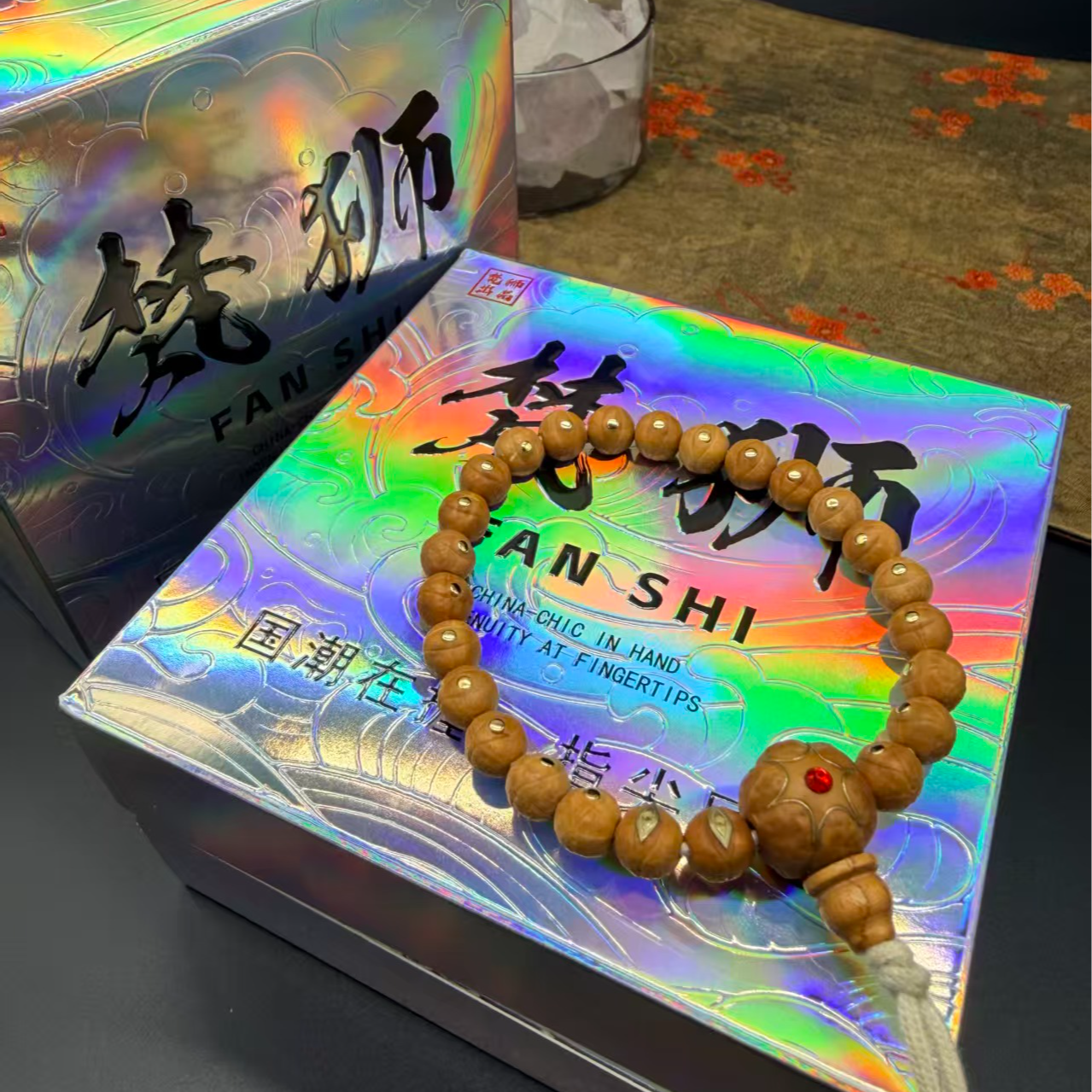 木质手链 【梵狮】精工猴头雕刻银钉凤眼国潮国风手把件配饰