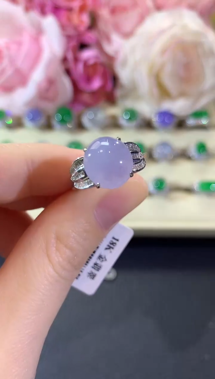 18K金镶嵌戒指翡翠冬日珠宝E100紫货有色差