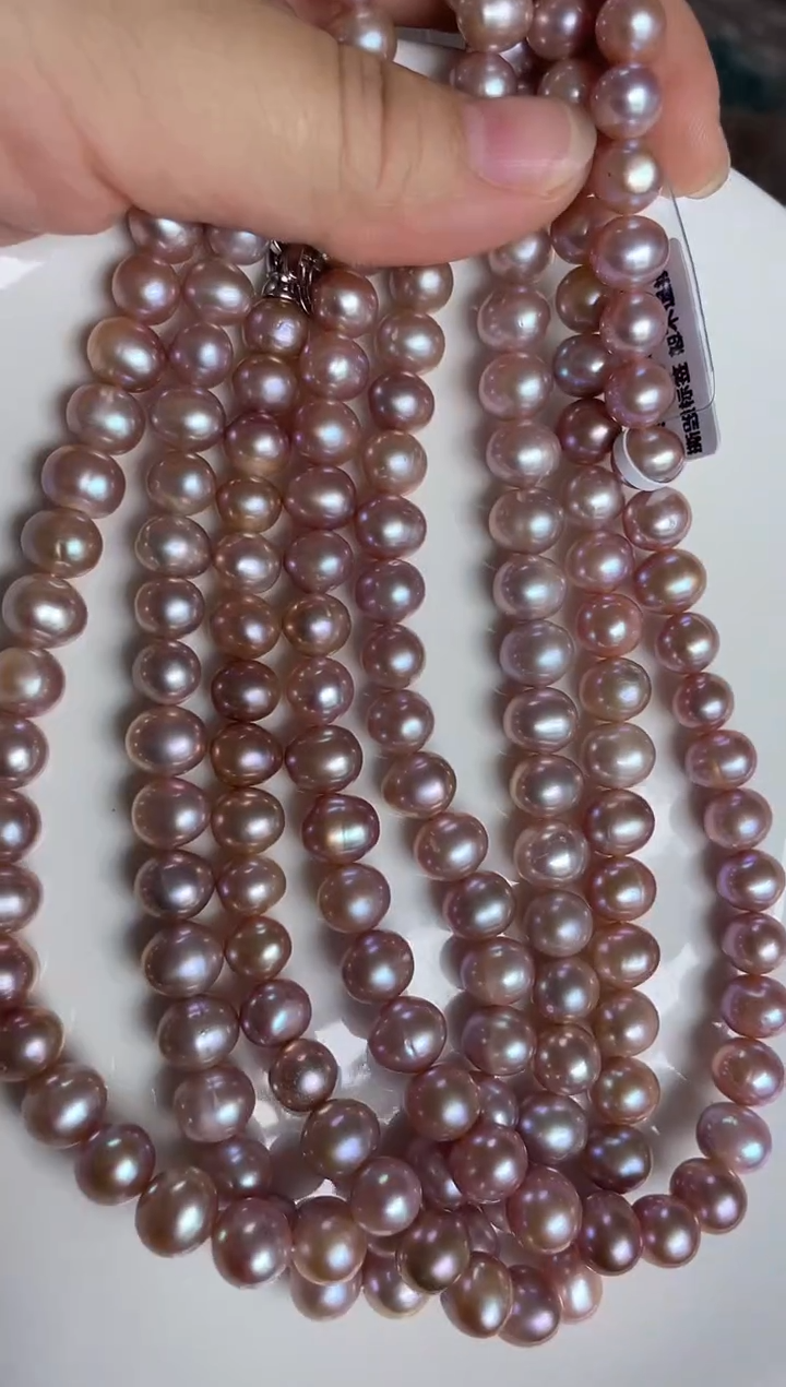 未镶嵌项链淡水珍珠399无核8-9mm粉紫项链（多样性发一）