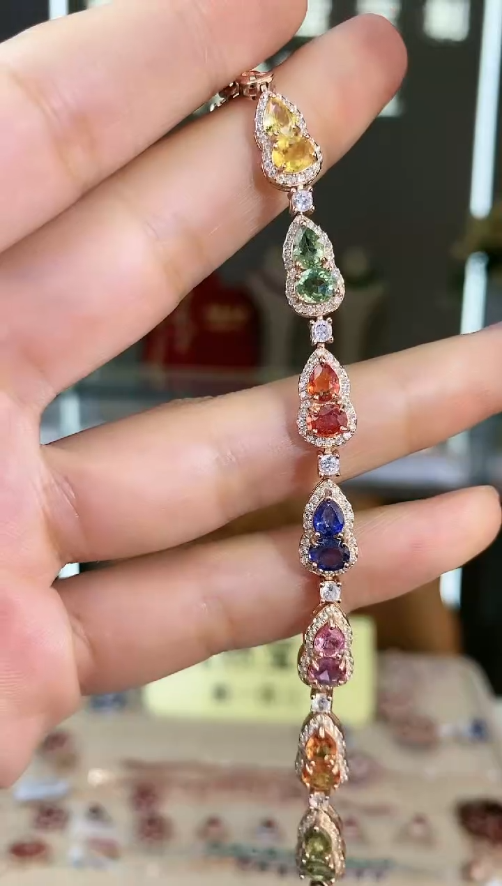 【闪购商品】彩色蓝宝石手链银S925镶嵌手链
