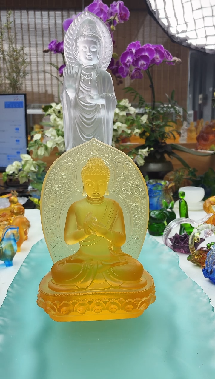 手工艺品琉璃开*琥珀色药师佛18公分