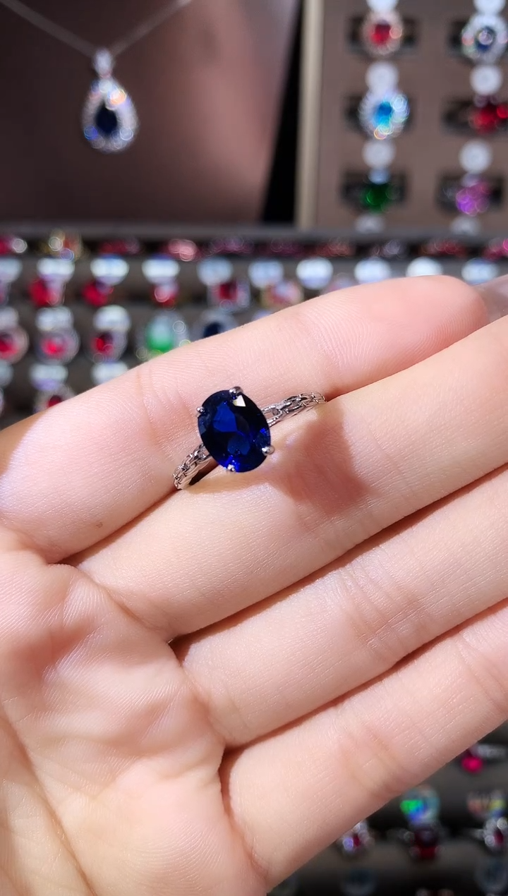 戒指蓝宝石银S925镶嵌79银色