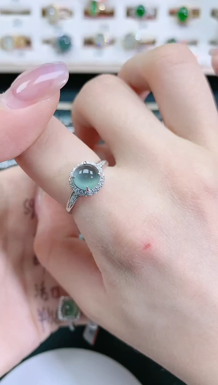 翡翠戒指银S925镶嵌天然翡翠
