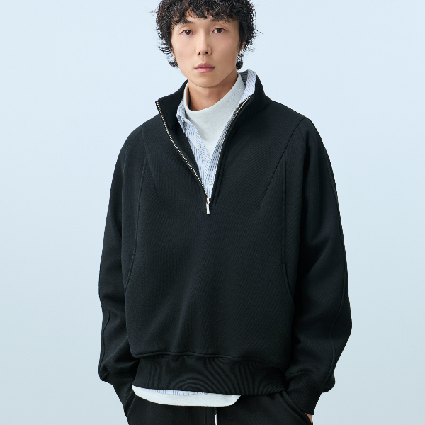 TANOXI H080「温感」羽绒纱/桑蚕丝/酷丝棉 加绒立领半拉链卫衣