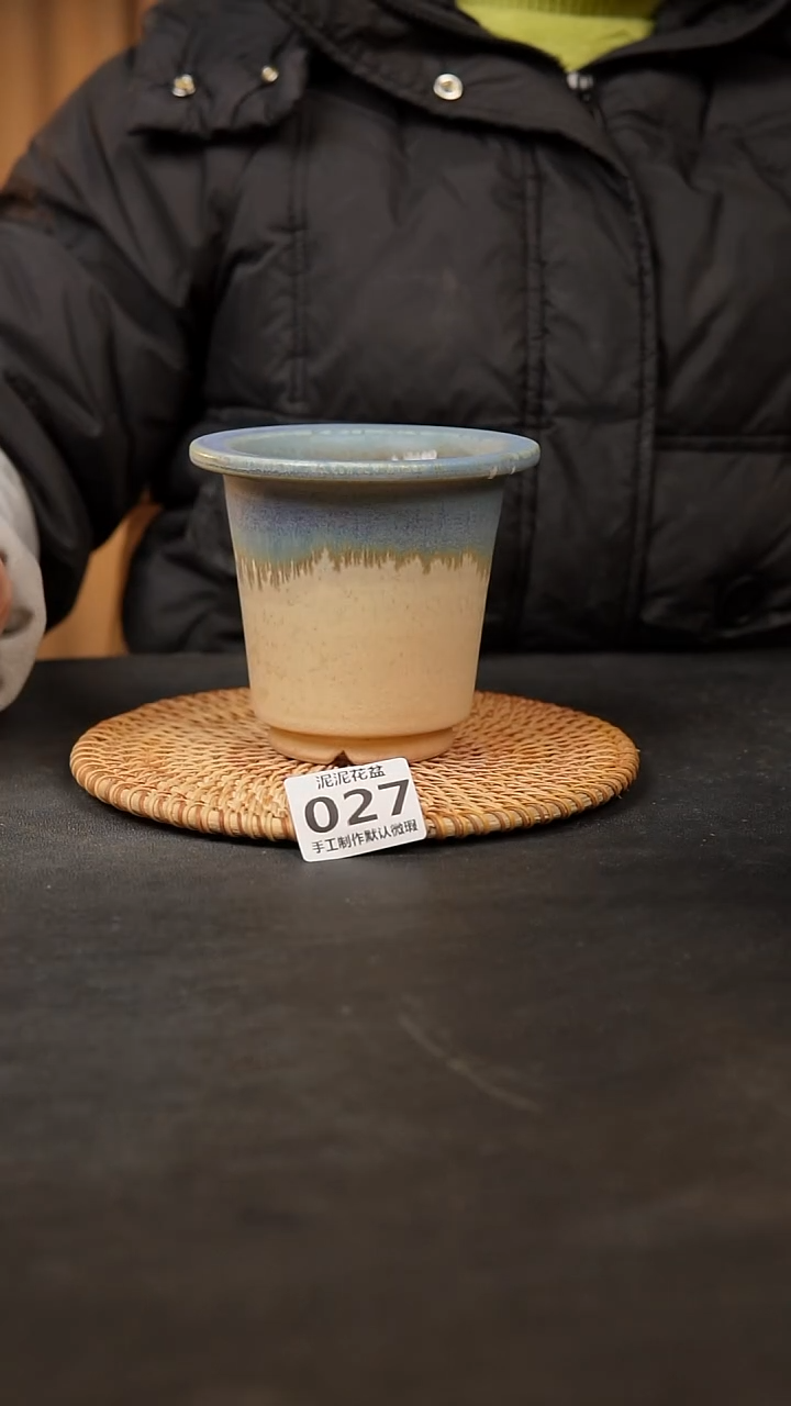 【闪购商品】瓷片027泥泥手工花盆口9高10