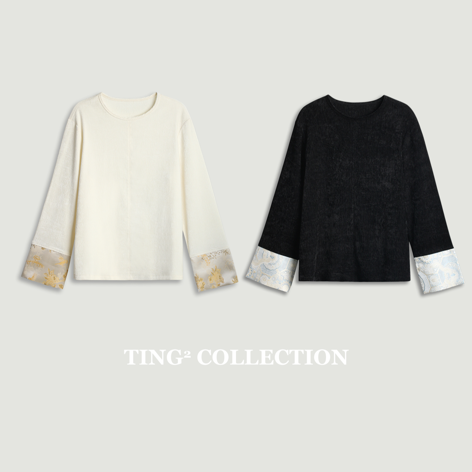 【宫二】重磅冰花绒拼袖提花刺绣国风新中式套头上衣