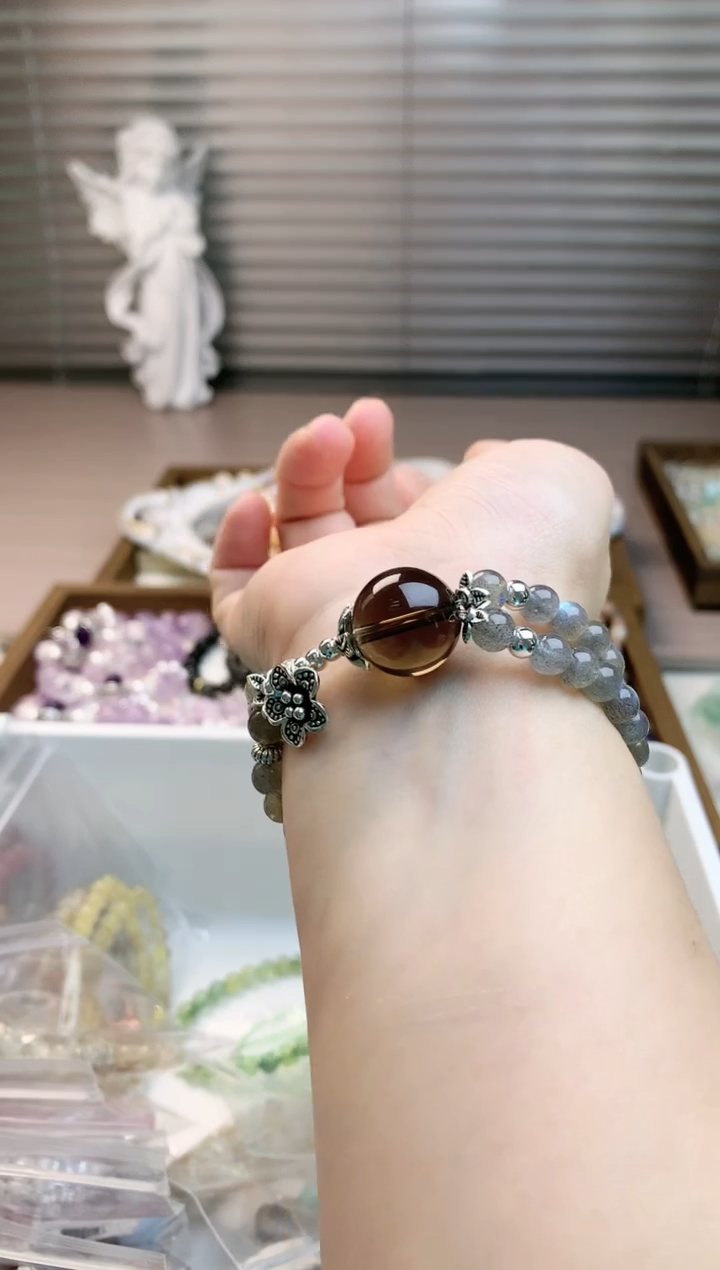 【闪购商品】水晶珠宝半成品未镶嵌灰月光茶晶双圈