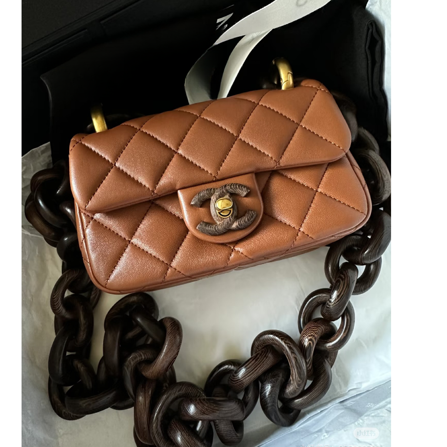 99新 Chanel/香奈儿 专场/焦糖色大mini 崖豆木链条 芯片款