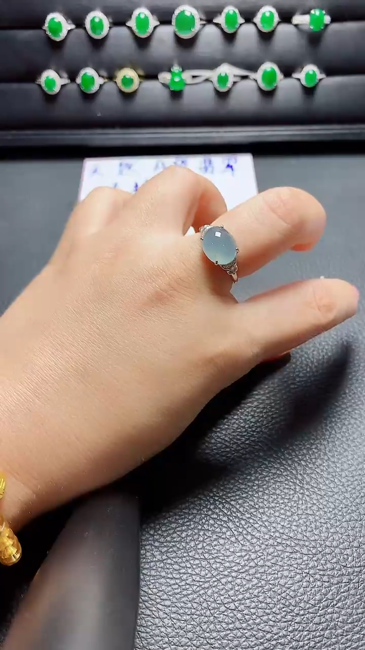 银S925镶嵌戒指翡翠天然翡翠A货s925银镶
