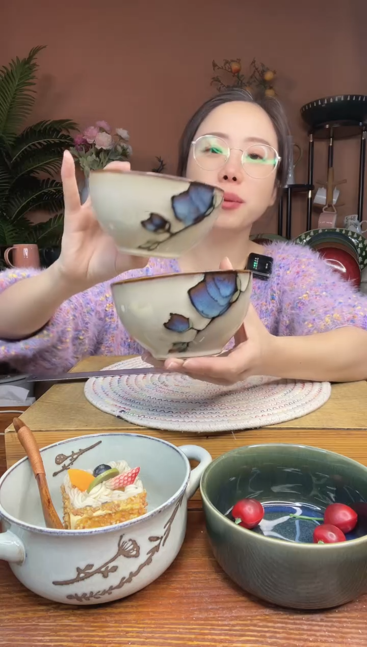 陶瓷4.9英寸木兰蓝米饭碗 2件 微瑕疵