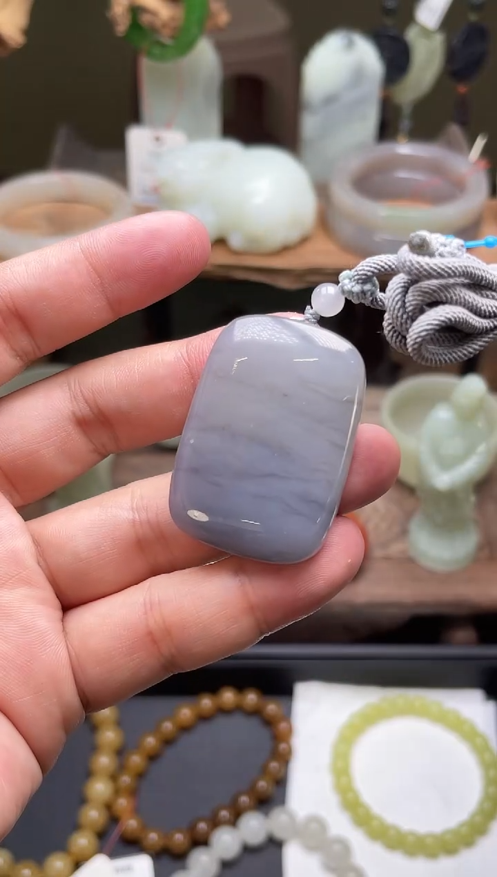 和田玉未镶嵌吊坠青海烟紫 无事牌 9006767