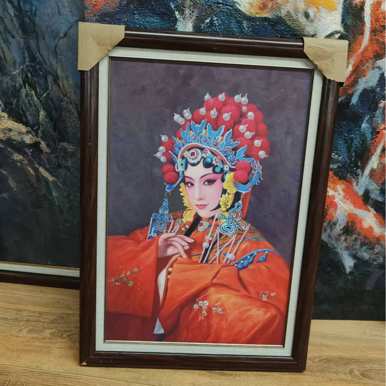 虞姬   福利款带框50*70CM京戏剧油画肌理复刻版画戏馆会所玄关