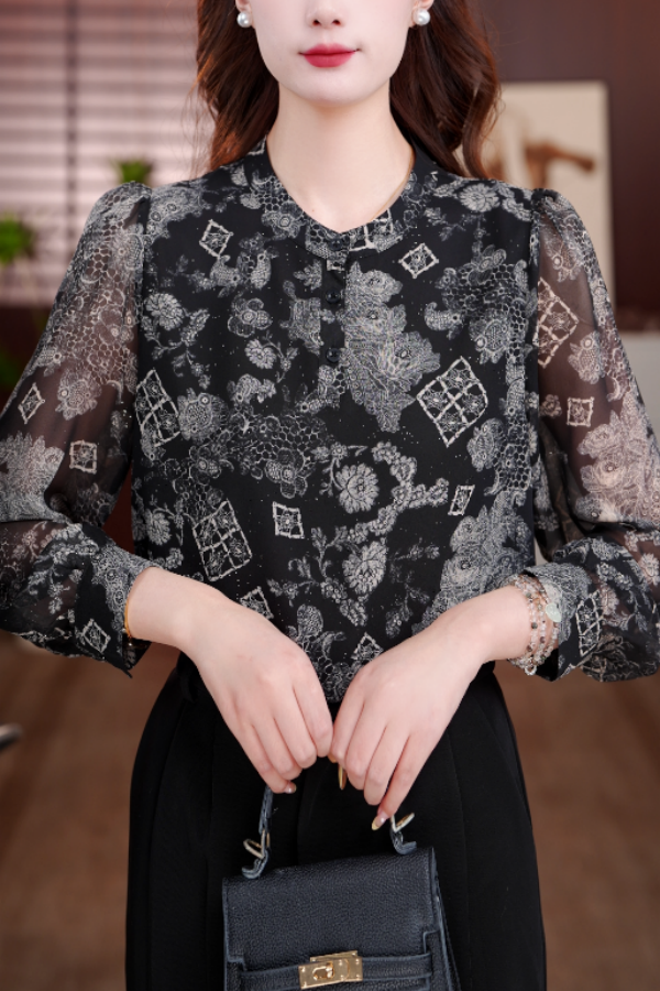 2025新款雾卷暮色设计感圆领气质小衫套头衬衫长袖上衣打底衫