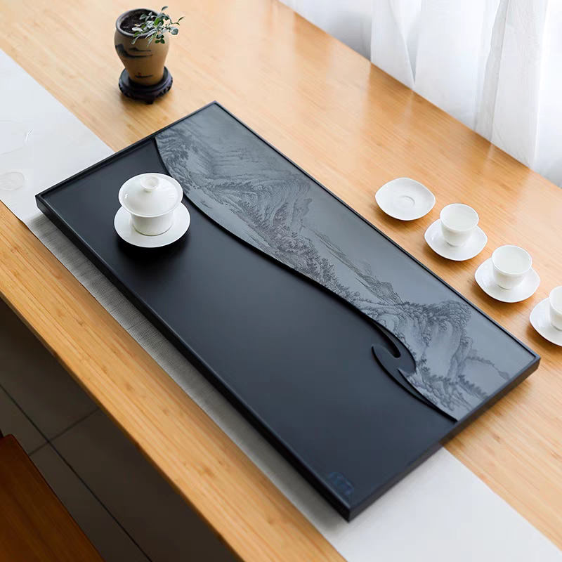 匠乐千里江山乌金石茶盘天罗绿石茶盘家用简约套装茶台排水茶具