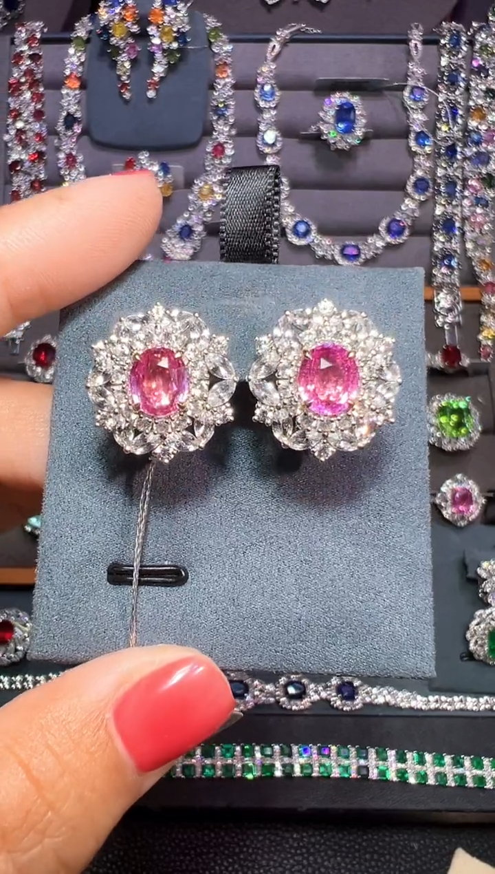 3.13ct彩色蓝宝石18K金镶嵌AIGS无烧樱花粉