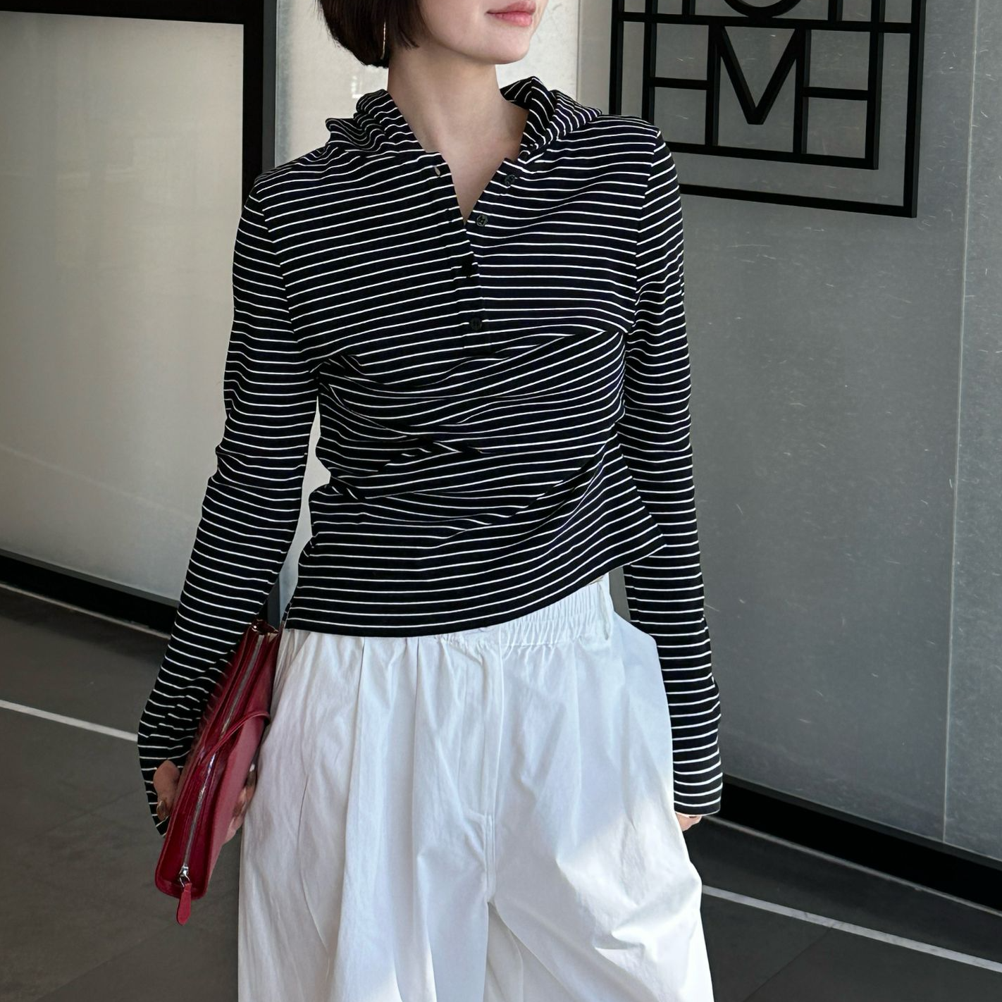 条纹连帽微弹力时尚百搭休闲小众设计感韩版上衣CEA2089