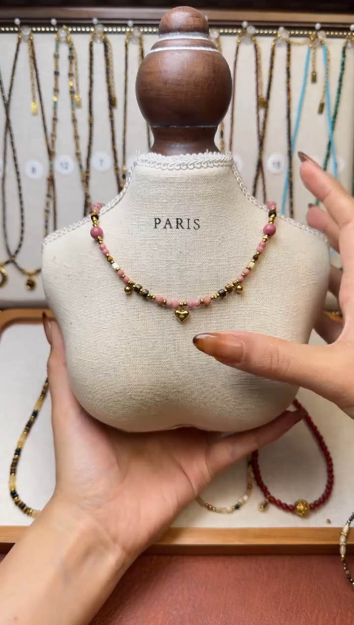 项链钛钢石英质玉粉色