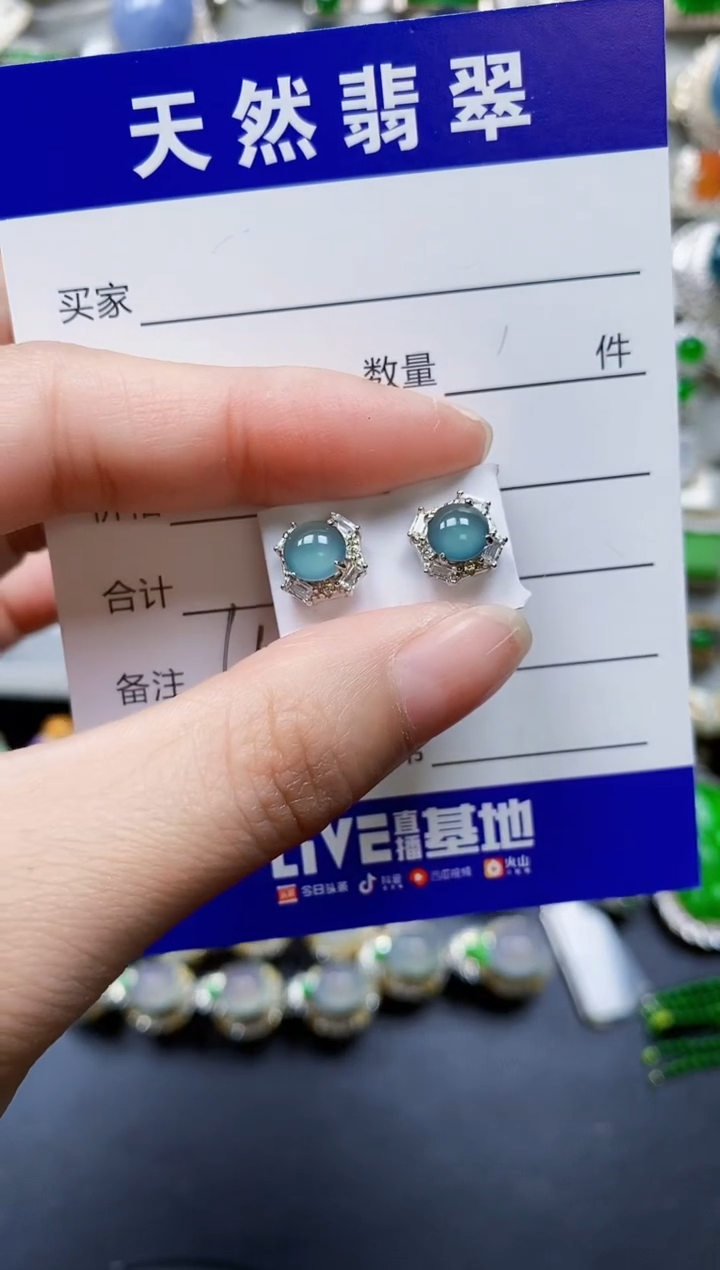 翡翠银S925镶嵌耳饰0664