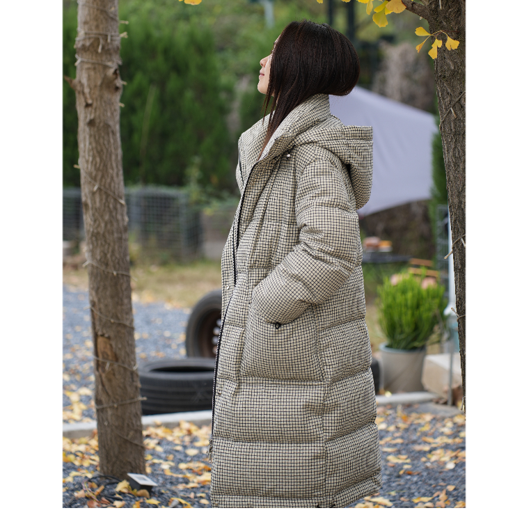 【MEINLY CHEN】【格子长款】高端设计师款时尚保暖鹅绒服820252-1