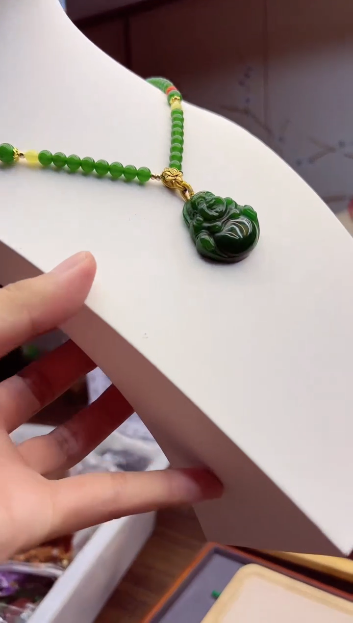 和田玉14K金镶嵌颈饰X863