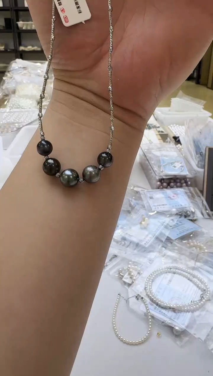 银S925镶嵌海水珍珠项链10mm 微笑链