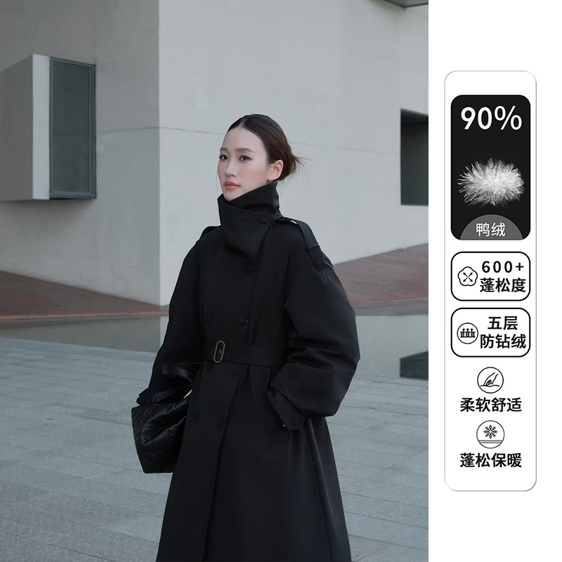 羽绒服风衣时尚显瘦冬新款韩系高级垂感中长款立领90白鸭绒外套女
