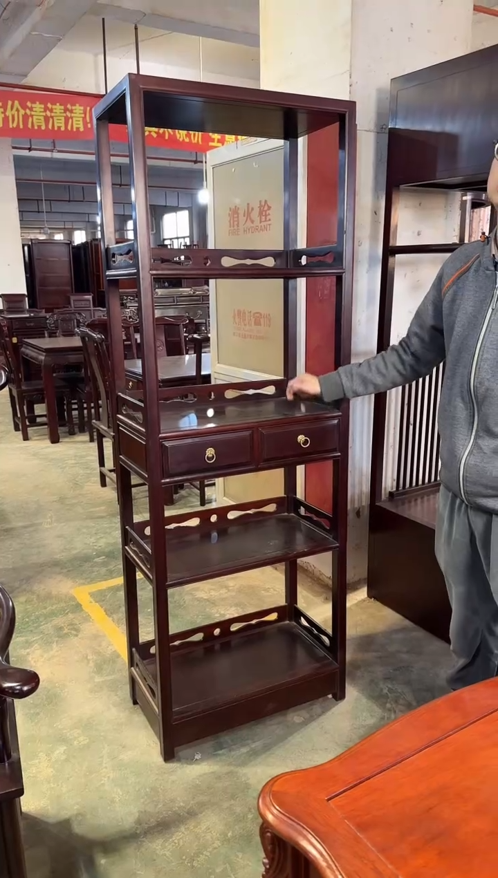 黑酸枝木类成套家具无门双抽书柜