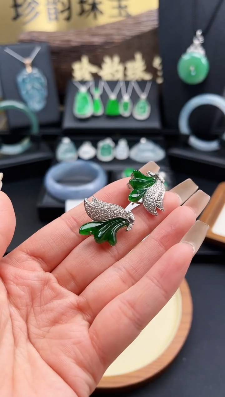 【闪购商品】翡翠耳饰18K金镶嵌耳饰