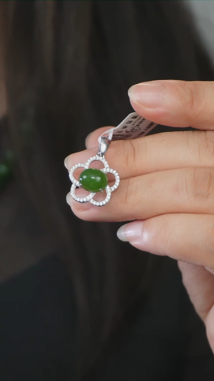 和田玉银S925镶嵌吊坠(不含链)D4127