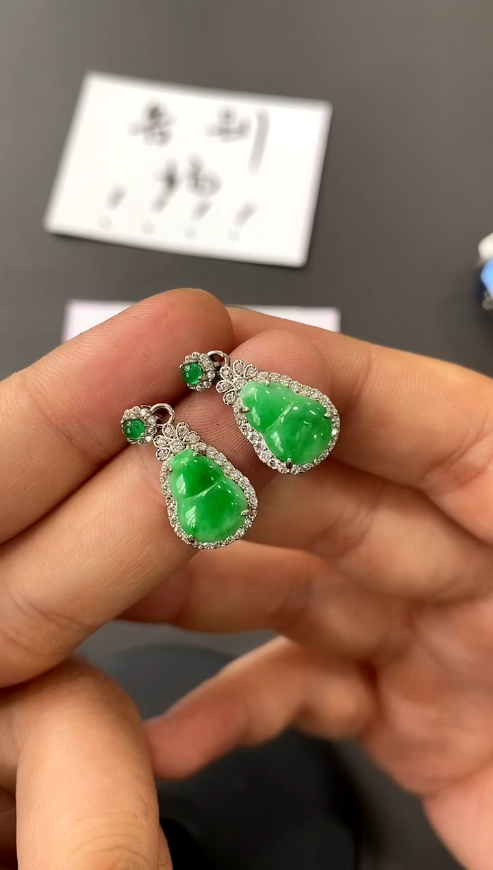 【闪购商品】翡翠耳饰银S925镶嵌买断价