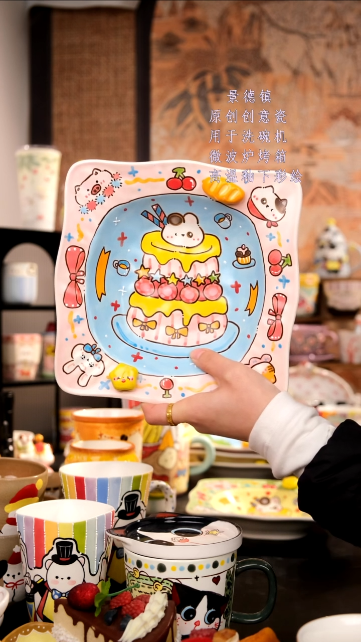 摆件陶k****n旺的可以陶瓷手工手绘设计师款