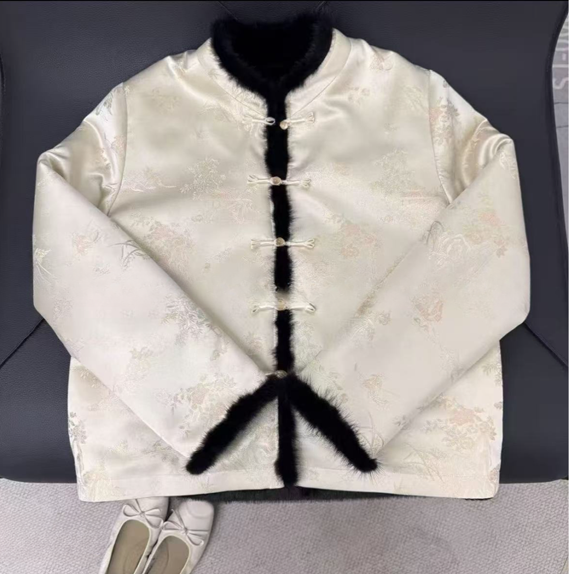 （秋水伊人）冬款新款水貂毛外套香云老料新中式短款上衣百搭-白