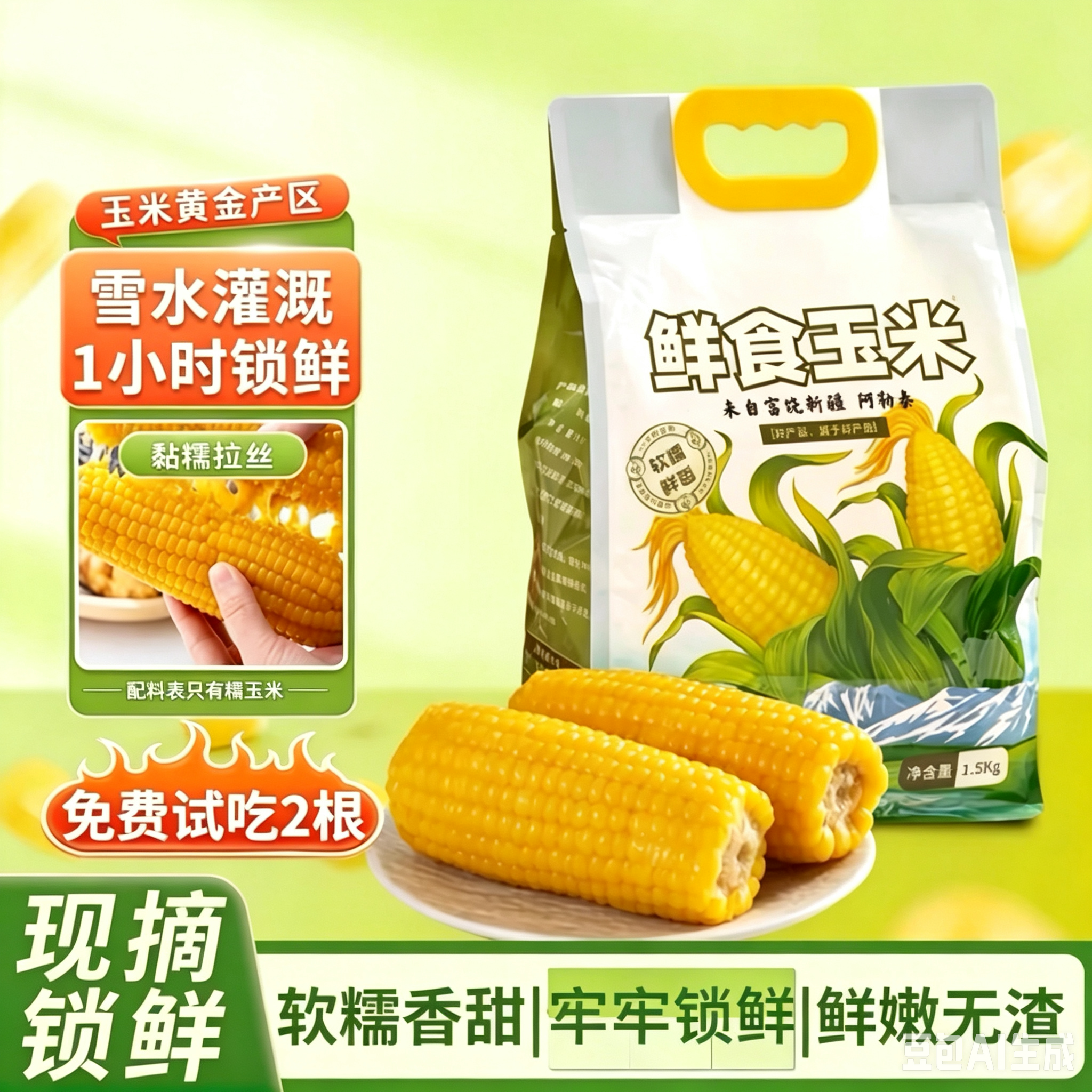 新疆阿勒泰雪山甜玉米黄糯玉米水果玉米甜糯头茬新鲜