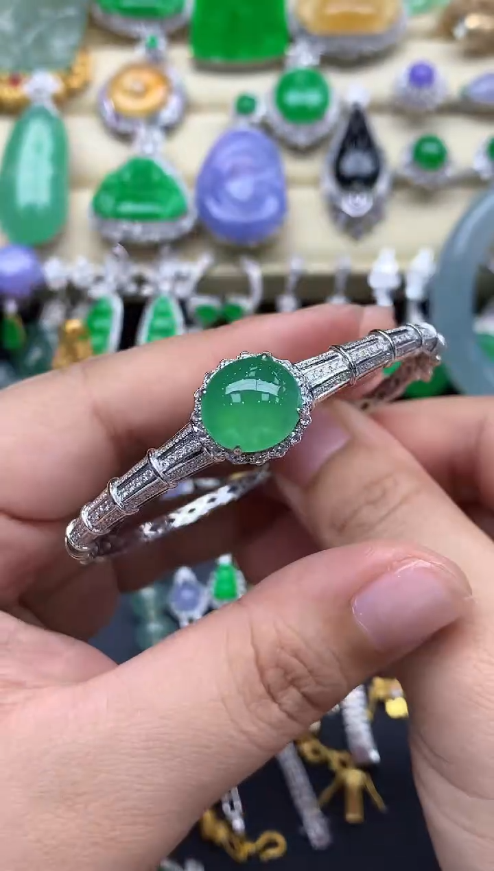 翡翠手镯18K金镶嵌695-春日珠宝