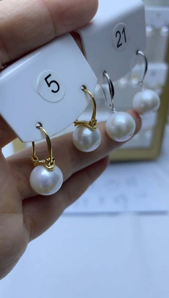 银S925镶嵌耳饰淡水珍珠5+21